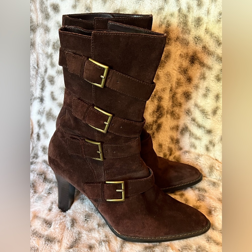 Balance, high heel, suede, and leather, mid calf, gorgeous set of boots new